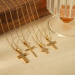 Gold color / 1 Piece Simple Style Cross Shape Stainless Steel  Gold Color Inlay Rhinestones Women's Pendant Necklaces For Daily Decor Picture2